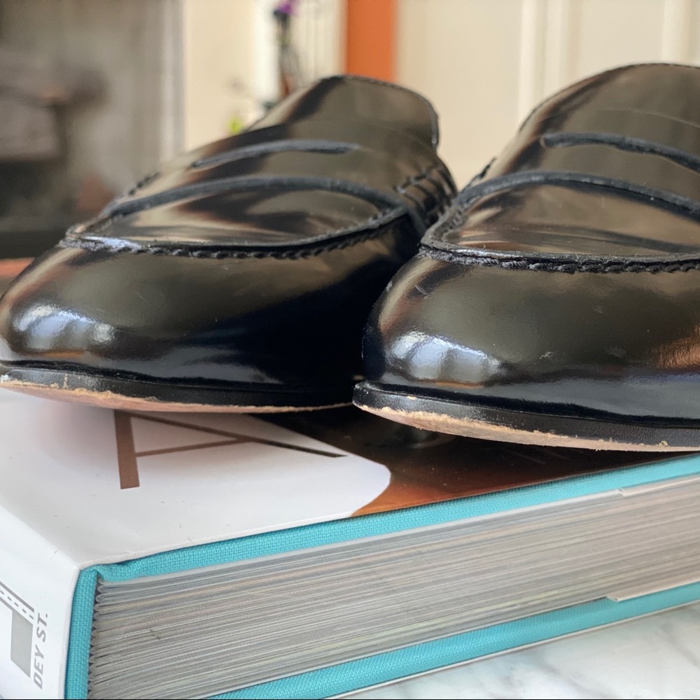 J. Crew Black Patent Leather Backless Penny Loafers - Picture 3 of 10